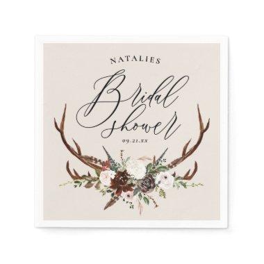Rustic antlers watercolor bridal shower party napkins