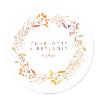 Rustic Autumn Floral Watercolor Wreath Boho Custom Classic Round Sticker