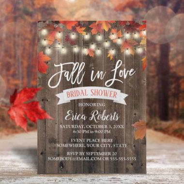 Rustic Autumn Leaves Fall in Love Bridal Shower Invitations