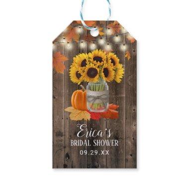 Rustic Autumn Sunflower Jar Pumpkin Bridal Shower Gift Tags