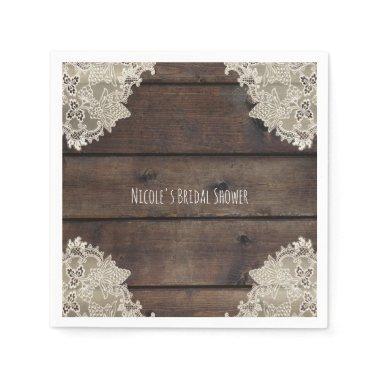 Rustic Barn Wood & Lace Romantic Elegant Wedding Napkins