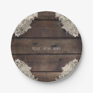 Rustic Barn Wood & Lace Romantic Wedding Reception Paper Plates