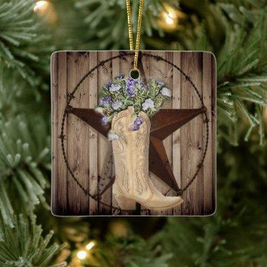 rustic barn wood wildflower western star cowgirl ceramic ornament