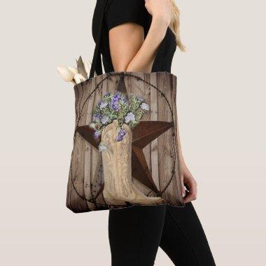 rustic barn wood wildflower western star cowgirl tote bag