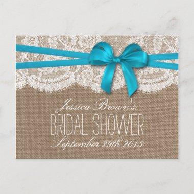 Rustic Blue Bow Bridal Shower Recipe Invitations