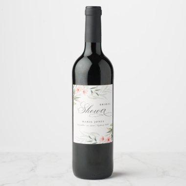 Rustic Blush Greenery Floral Bunch Bridal Shower Wine Label