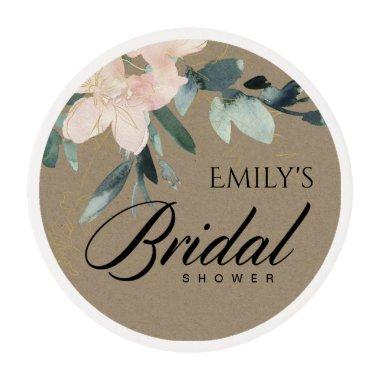 RUSTIC BLUSH KRAFT FLORAL WATERCOLOR BRIDAL SHOWER EDIBLE FROSTING ROUNDS