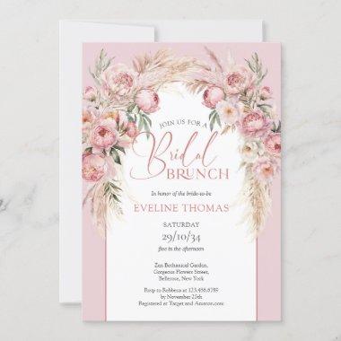 Rustic Blush pink peonies pampas Bridal brunch Invitations