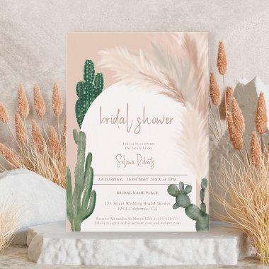 Rustic Boho chic cactus pampas arch bridal shower Invitations