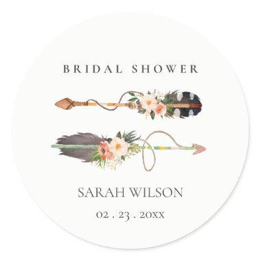 Rustic Boho Feather Floral Arrow Bridal Shower Classic Round Sticker