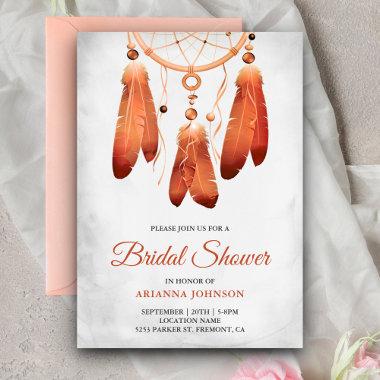 Rustic Boho Peach Dream Catcher Bridal Shower Invitations