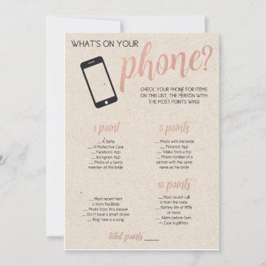 Rustic Bridal Shower Game- Whats in Your Phone