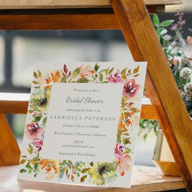 Rustic Burgundy Floral Watercolor Bridal Shower Invitations