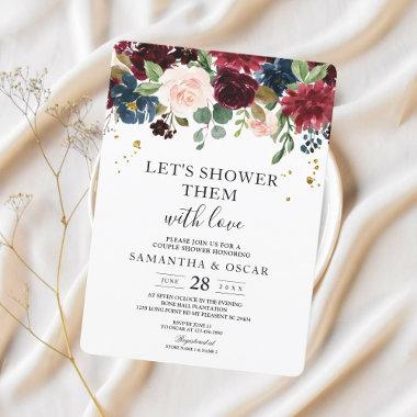 Rustic Burgundy Navy Blue & Red Beauty Flowers Invitations