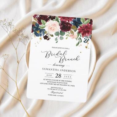 Rustic Burgundy Navy Blue & Red Beauty Flowers Invitations