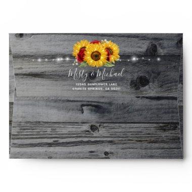 Rustic Burgundy Rose Wood Sunflower Return Address Envelope