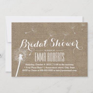 Rustic Burlap Dandelion Blowing Bridal Shower Invitations