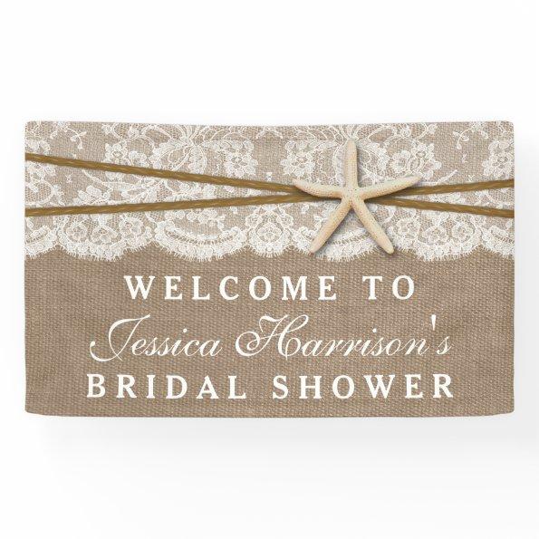 Rustic Burlap, Lace & Starfish Beach Bridal Shower Banner