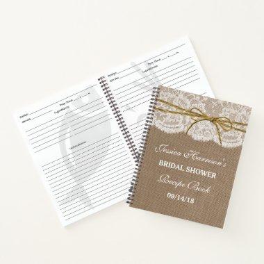 Rustic Burlap Lace Twine Bow Bridal Shower Recipe Notebook