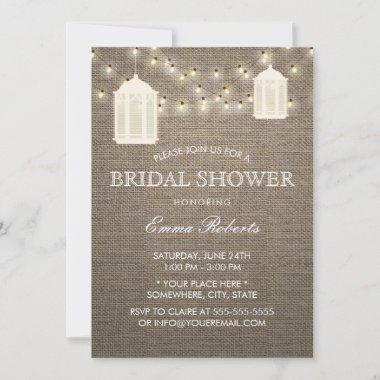 Rustic Burlap Lanterns & Lights Bridal Shower Invitations