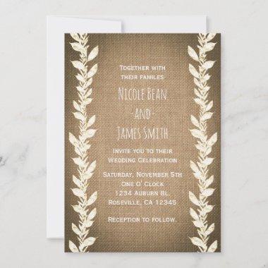 Rustic Burlap & Leaves Wedding Invitations