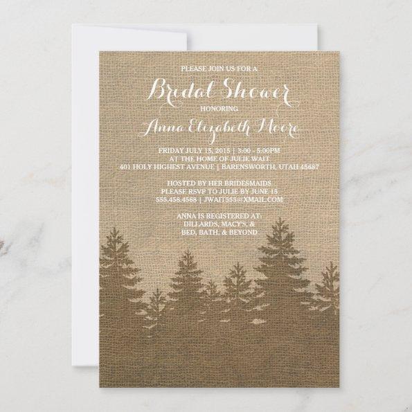 Rustic Burlap Pine Trees Winter Bridal Shower Invitations
