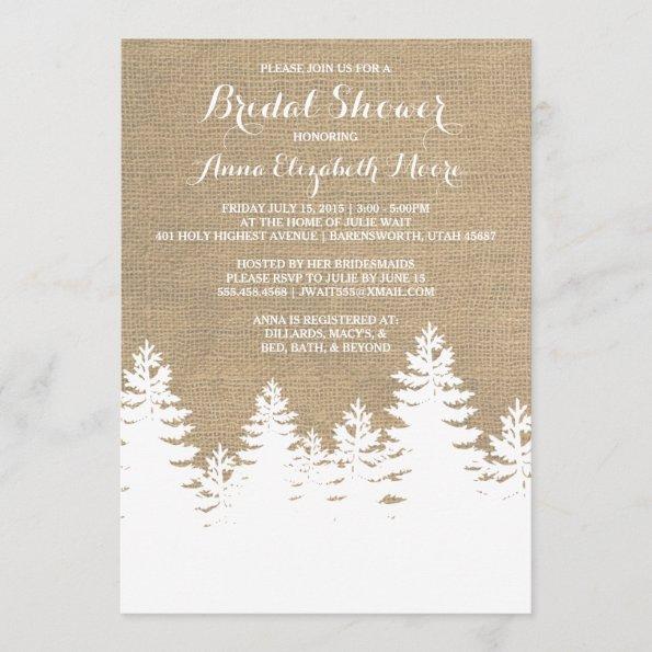 Rustic Burlap Pine Trees Winter Bridal Shower Invitations