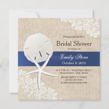 Rustic Burlap Sand Dollar & Starfish Bridal Shower Invitations