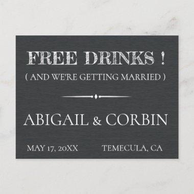 Rustic Chalkboard FREE DRINKS Save the Date Announcement PostInvitations