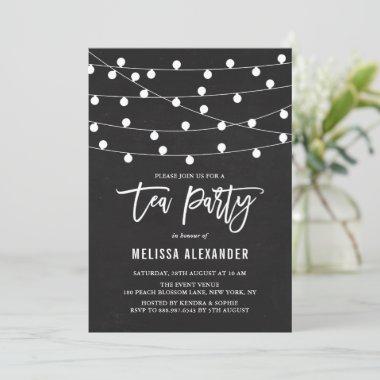 Rustic Chalkboard Hanging String Lights Tea Party Invitations