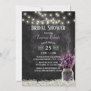 Rustic Chalkboard Lavender Floral Bridal Shower Invitations