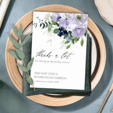 Rustic Chic Violet Purple Floral Leafy Wedding Thank You Invitations