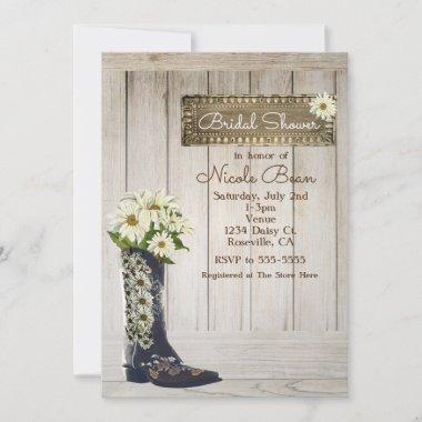 Rustic Country Boot with Daisies Bridal Shower Invitations