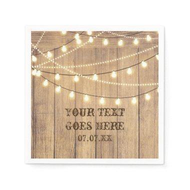 Rustic Country Western Wood & Lights Wedding Paper Napkins