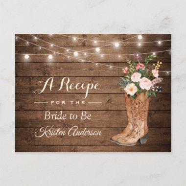 Rustic Cowgirl Boots Flowers Bridal Shower Recipe PostInvitations