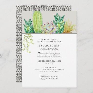 Rustic Desert Cactus Bridal Shower Watercolor Invitations
