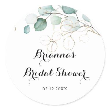 Rustic Eucalyptus Gold Floral Bridal Shower Favor Classic Round Sticker