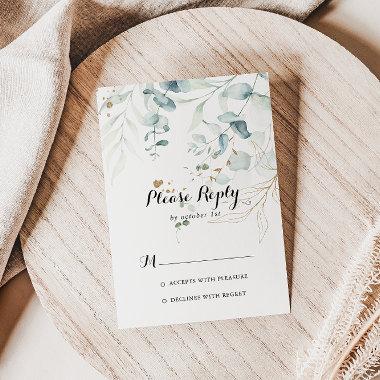 Rustic Eucalyptus Gold Floral Calligraphy RSVP