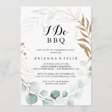 Rustic Eucalyptus Gold I Do BBQ Engagement Party Invitations