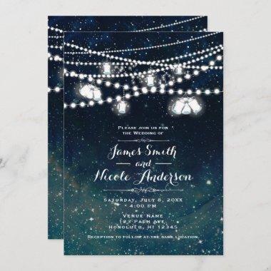 Rustic Evening Night Sky Mason Jar Lights Wedding Invitations