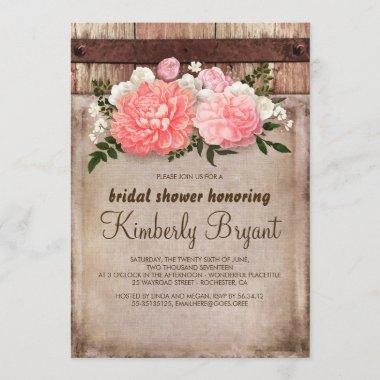 Rustic Floral Burlap Barn Wood Bridal Shower Invitations