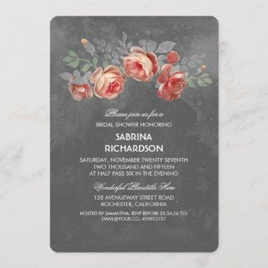 Rustic Floral Chalkboard Bridal Shower Invitations