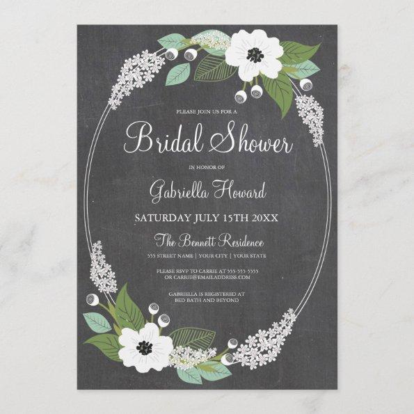 Rustic Floral Chalkboard Bridal Shower Invitations