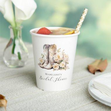 Rustic Floral Watercolor Boots Bridal Shower Paper Cups