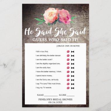 Rustic Flower Bouquet "He Said She Said" Quiz Game