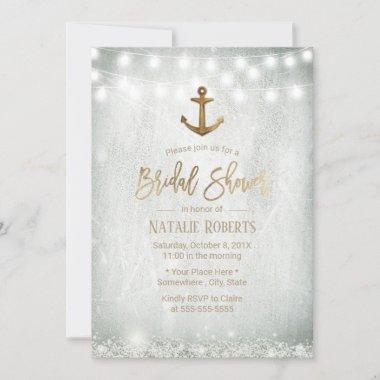 Rustic Gold Anchor Baby's Breath Bridal Shower Invitations