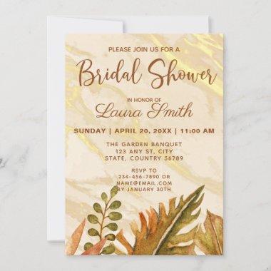 Rustic Gold Tropical Marble Bridal Shower Invitations