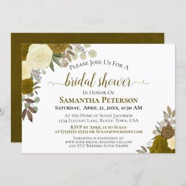 Rustic Gold Watercolor Floral Chic Bridal Shower Invitations