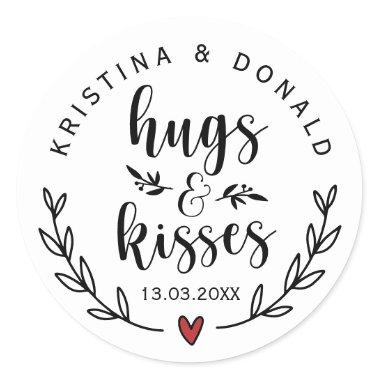 Rustic Hugs & Kisses Wedding | Bridal Shower Classic Round Sticker