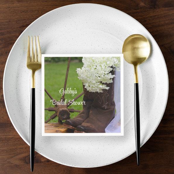 Rustic Hydrangea and Cowboy Boots Bridal Shower Napkins